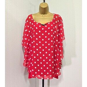 Cato Red Polka Dot Blouse Womens 22 24 Butterfly Sleeve Boho Fairy Party Office